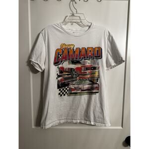 Chevy Camaro Shirt Men Large White Crew Neck Short Sleeve Graphic Stretch Casual